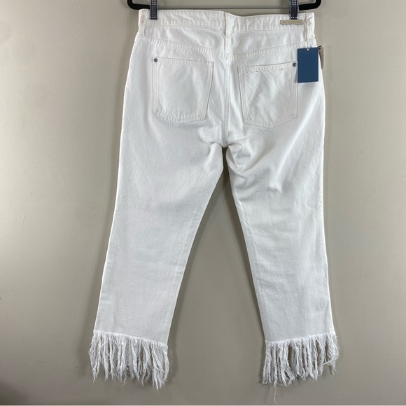 Pilcro White Cropped Raw Hem HYPHEN Distressed Jeans Mid-Rise Boho Denim Sz 28 - Picture 7 of 15